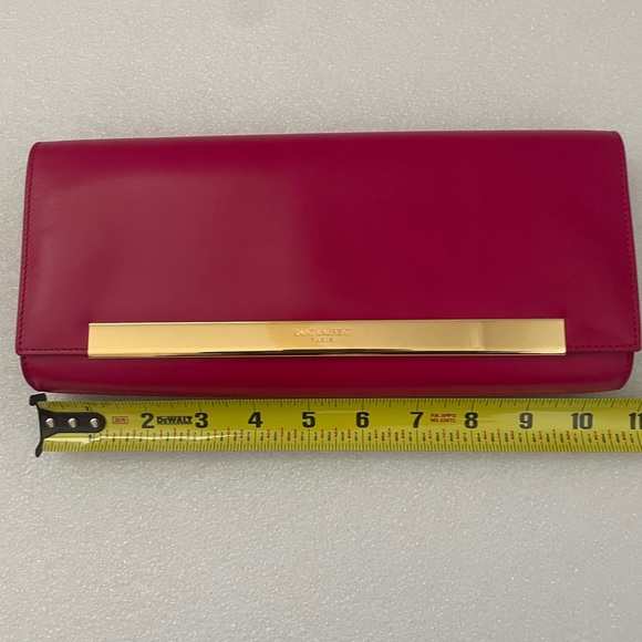 SAINT LAURENT Clutch Bag Leather Red/Fold Trim MSRP $895 - Picture 1 of 8